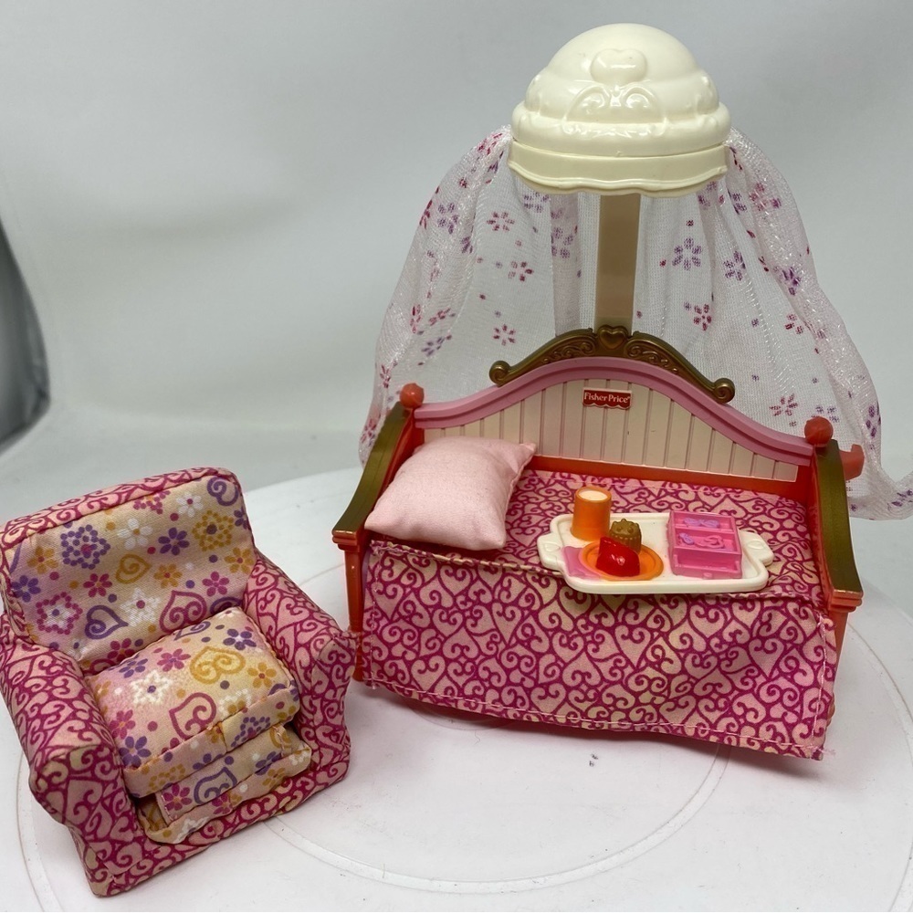 FISHER Price Loving Family Furniture Dollhouse KIDS BEDROOM Canopy Girls Bed